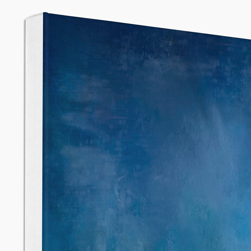 Blue Clyde Winter Morning Moon abstract canvas art in white frame