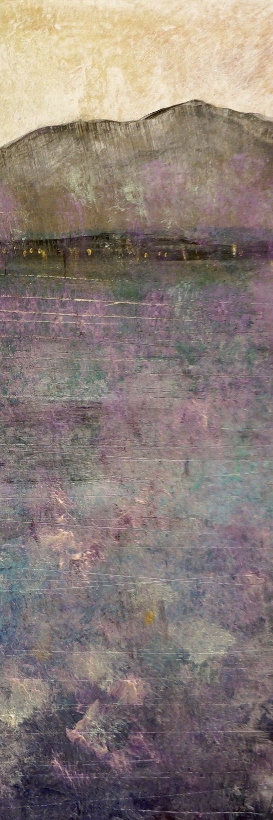 Impressionistic mountain range and lavender field wall art for Clyde Winter Triptych