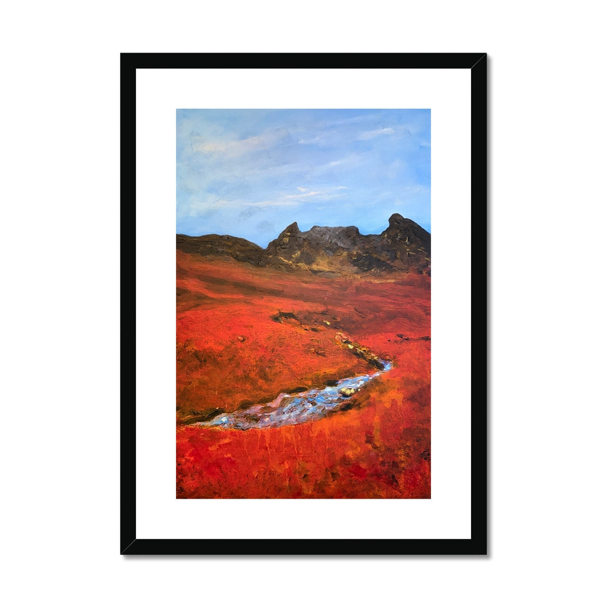 Red Arrochar landscape art print in black frame