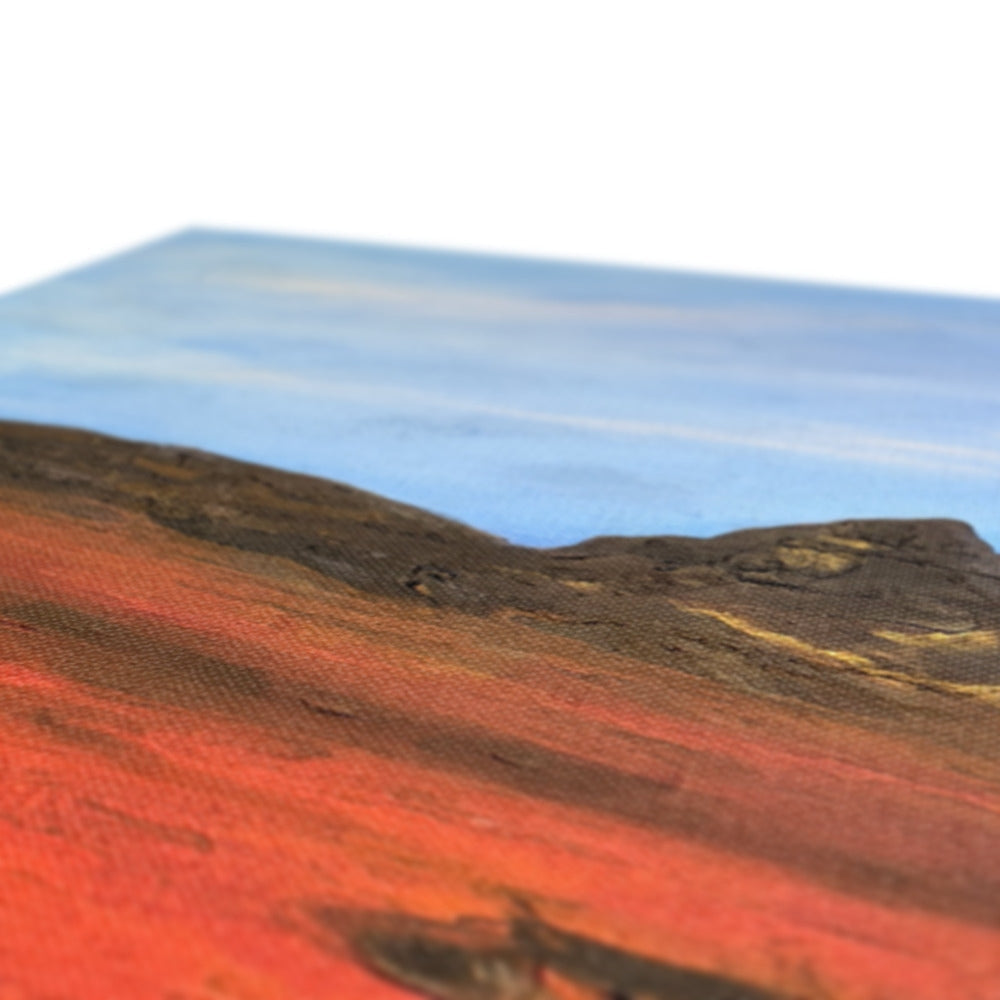 Red and brown textured fabric wall hanging with mountain design, The Cobbler Arrochar Canvas Prints