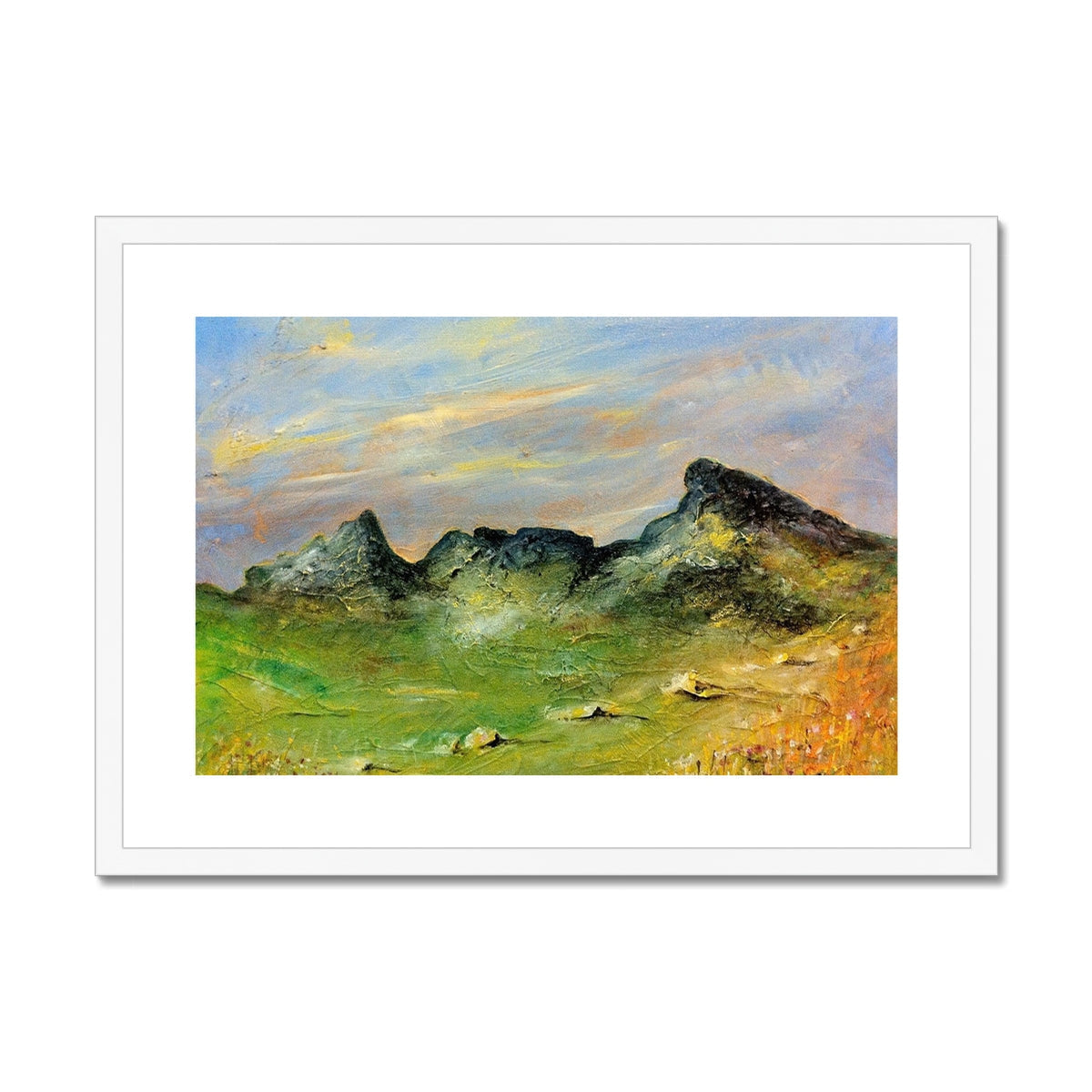 Green and yellow mountain landscape painting from The Cobbler Art Prints