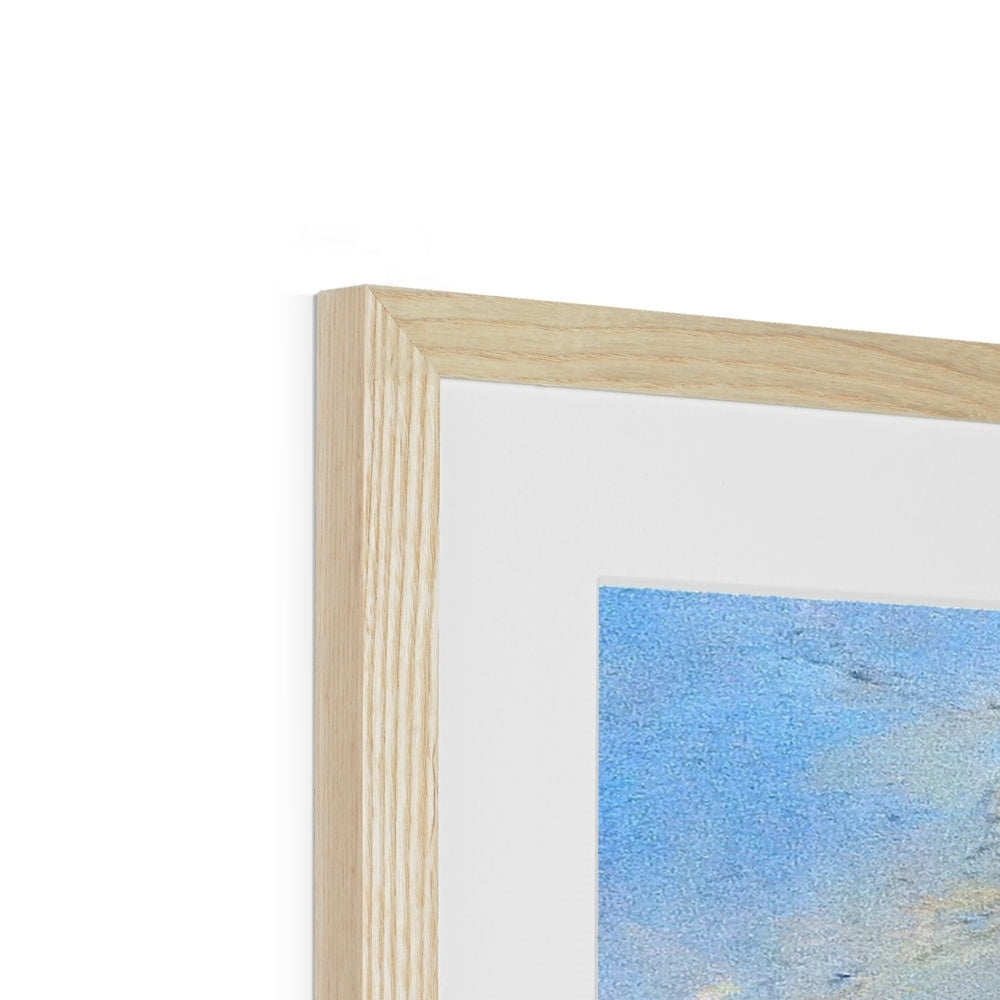 Light oak framed abstract blue painting with white mat by The Cobbler Art Prints