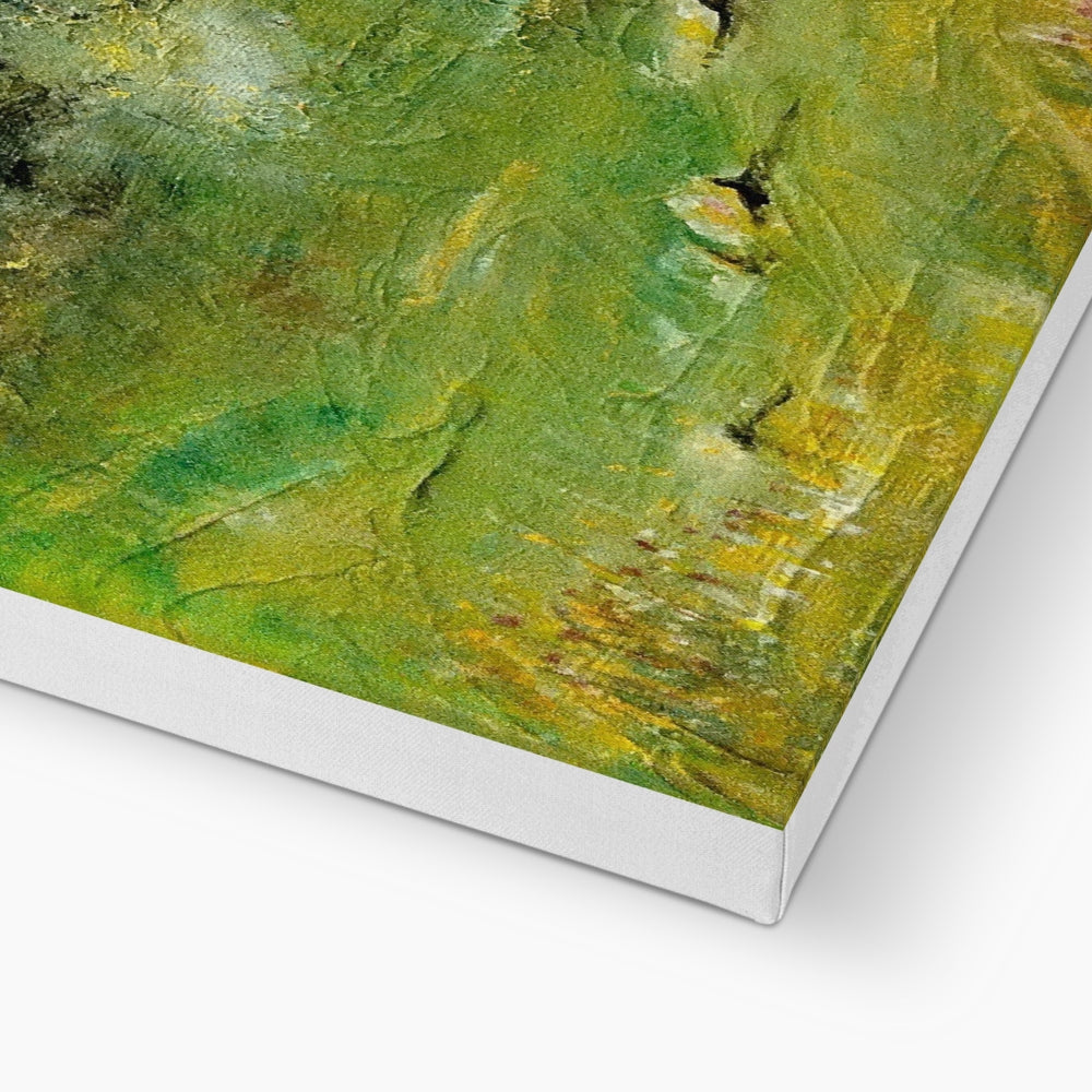 Green textured abstract canvas art with white border, The Cobbler Prints