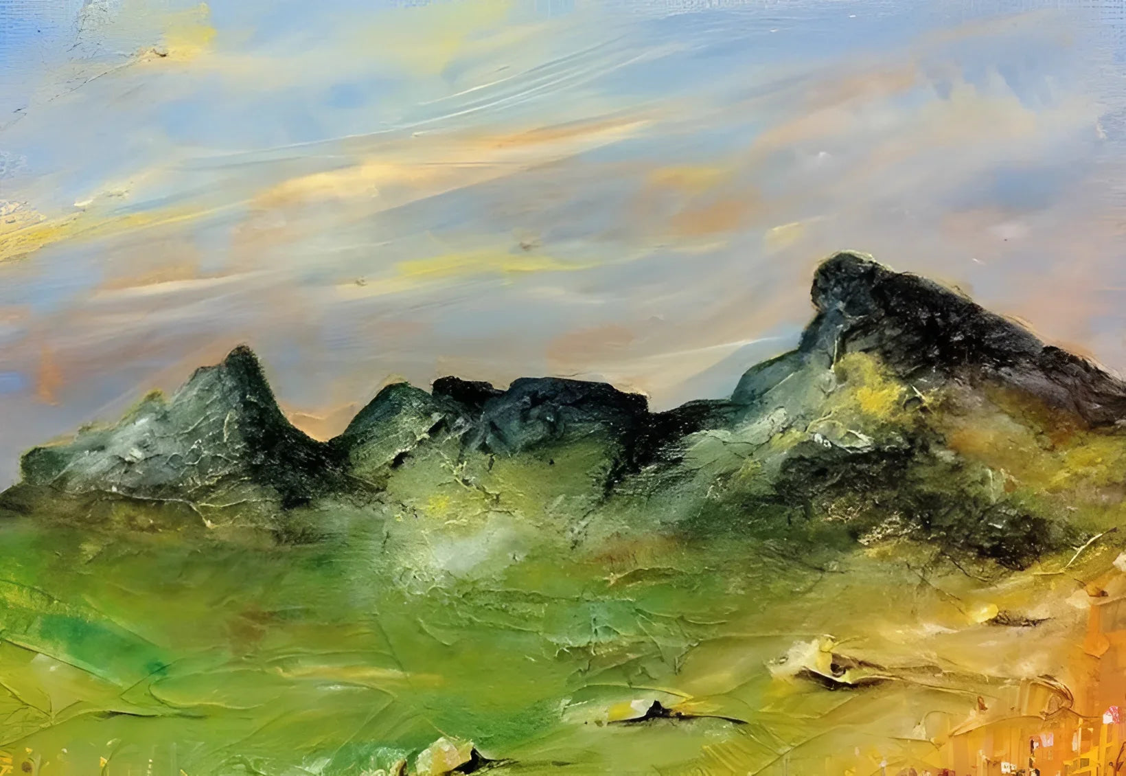 Impasto mountain landscape from The Cobbler Original Painting highlighting textured brushstrokes
