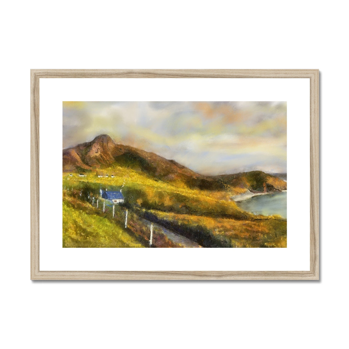 Coldbackie Painting | Framed & Mounted Prints From Scotland-Framed & Mounted Prints-Scottish Highlands & Lowlands Art Gallery-A2 Landscape-Natural Frame-Paintings, Prints, Homeware, Art Gifts From Scotland By Scottish Artist Kevin Hunter