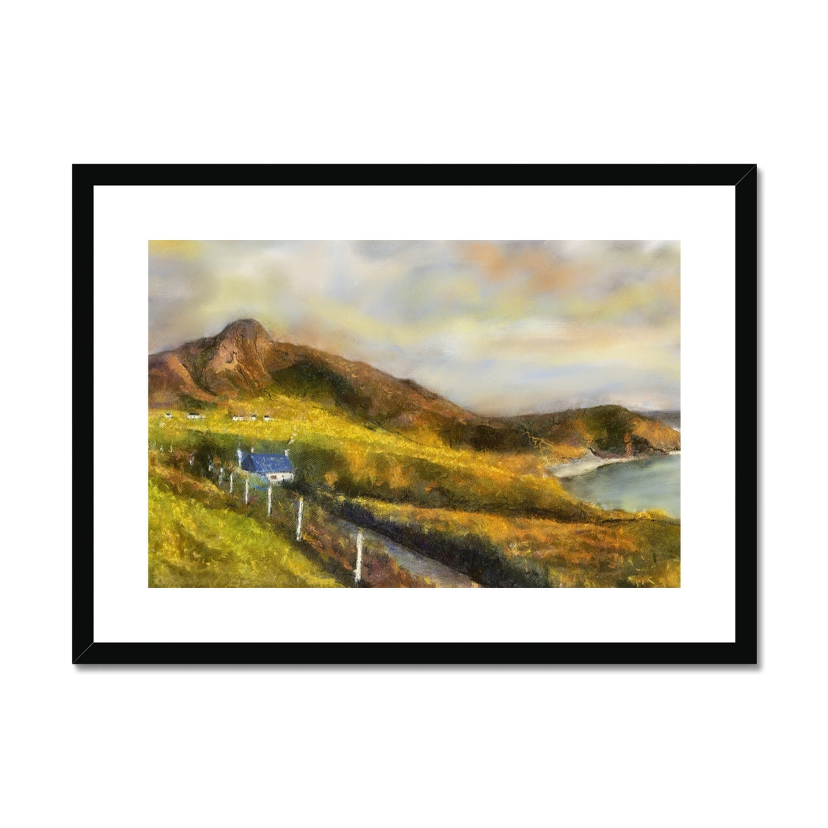 Coldbackie Painting | Framed & Mounted Prints From Scotland-Framed & Mounted Prints-Scottish Highlands & Lowlands Art Gallery-A2 Landscape-Black Frame-Paintings, Prints, Homeware, Art Gifts From Scotland By Scottish Artist Kevin Hunter
