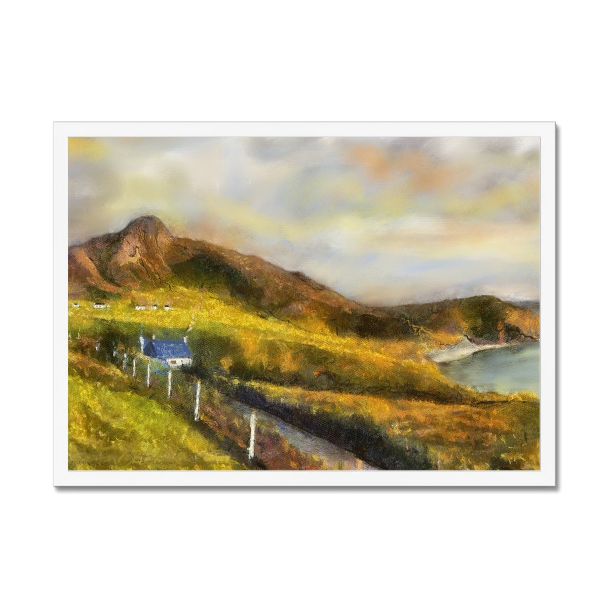 Coldbackie Painting | Framed Prints From Scotland-Framed Prints-Scottish Highlands & Lowlands Art Gallery-A2 Landscape-White Frame-Paintings, Prints, Homeware, Art Gifts From Scotland By Scottish Artist Kevin Hunter