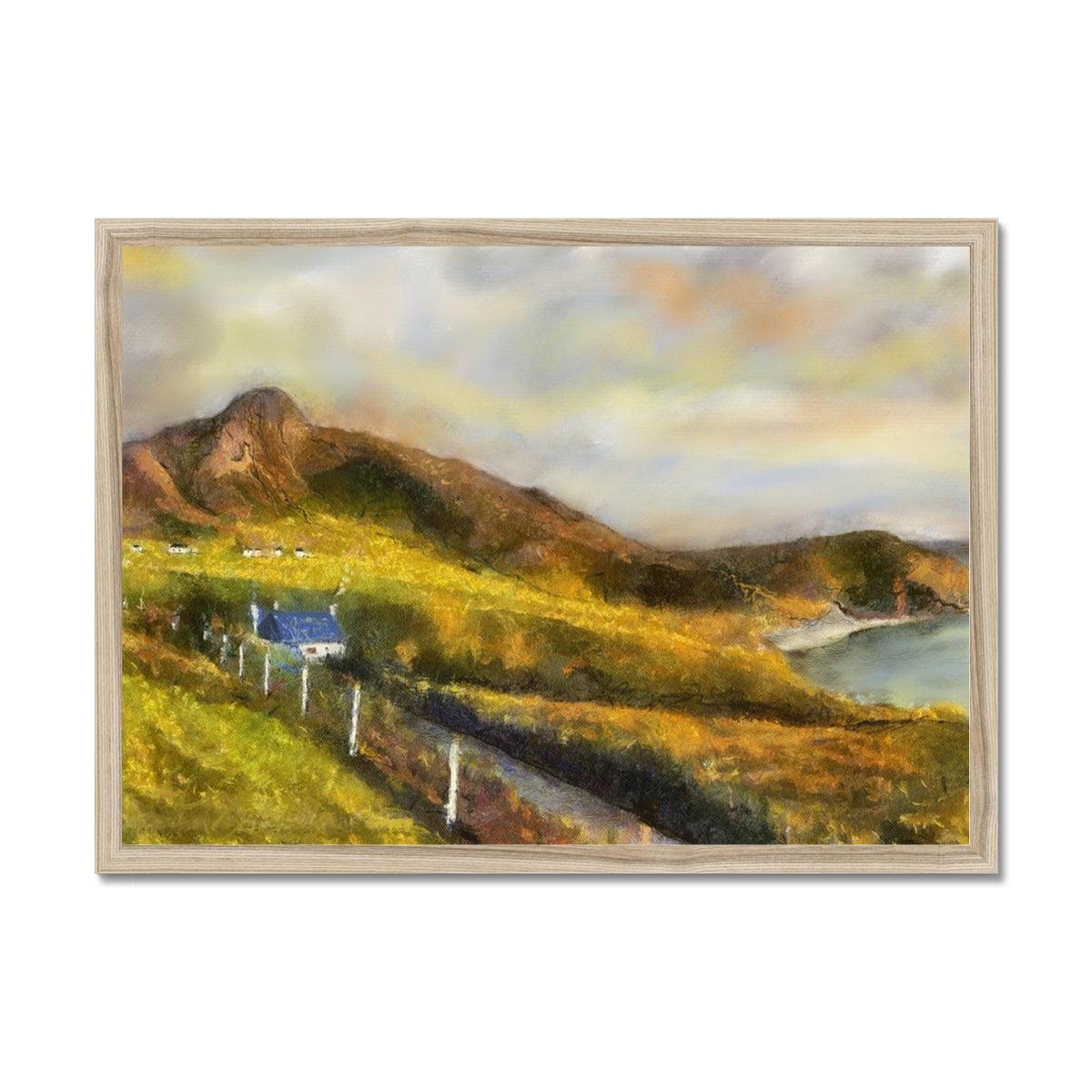 Coldbackie Painting | Framed Prints From Scotland-Framed Prints-Scottish Highlands & Lowlands Art Gallery-A2 Landscape-Natural Frame-Paintings, Prints, Homeware, Art Gifts From Scotland By Scottish Artist Kevin Hunter