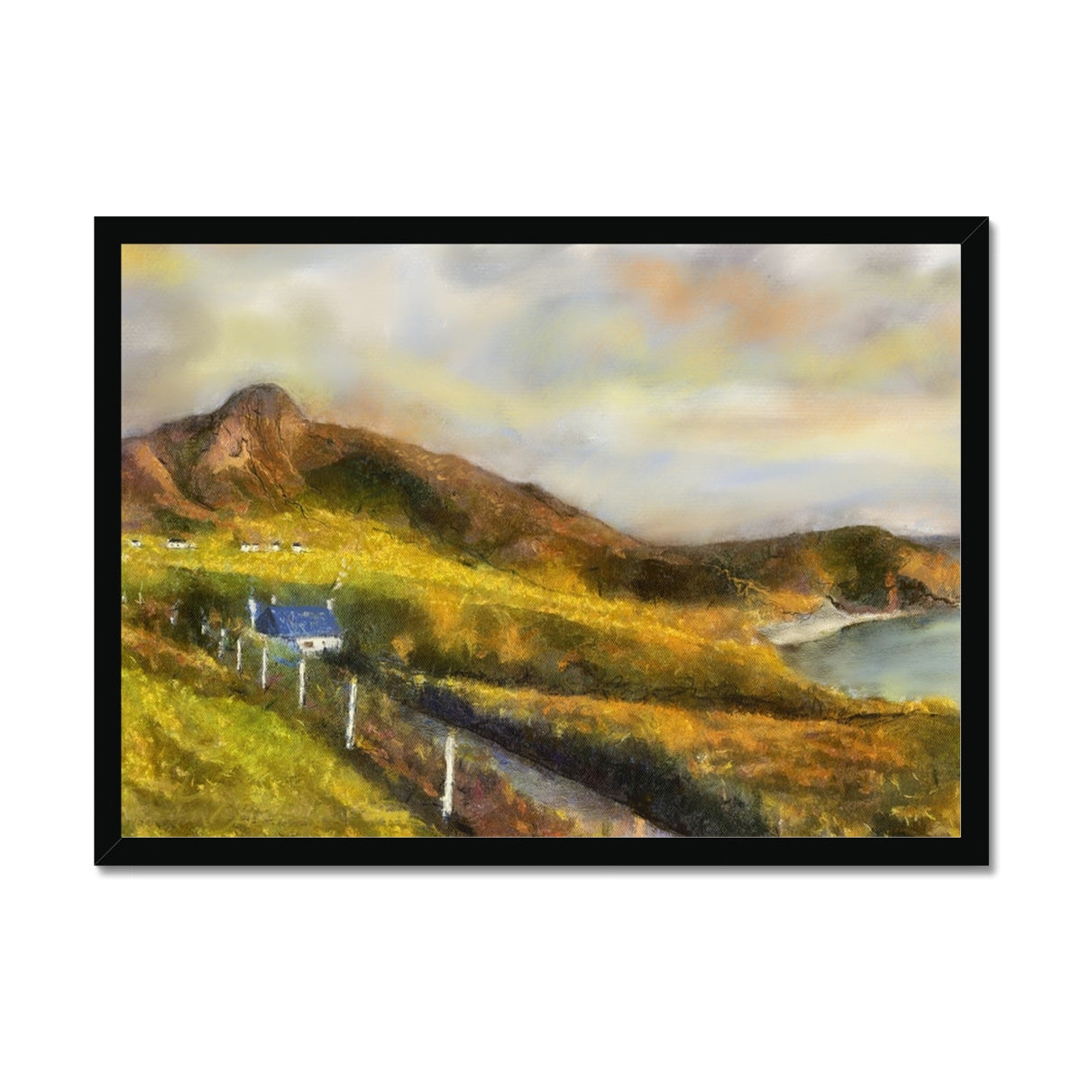Coldbackie Painting | Framed Prints From Scotland-Framed Prints-Scottish Highlands & Lowlands Art Gallery-A2 Landscape-Black Frame-Paintings, Prints, Homeware, Art Gifts From Scotland By Scottish Artist Kevin Hunter