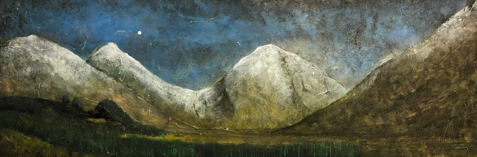Panoramic Night Mountain Landscape Painting of Scotland with Moon and Stars for Sale