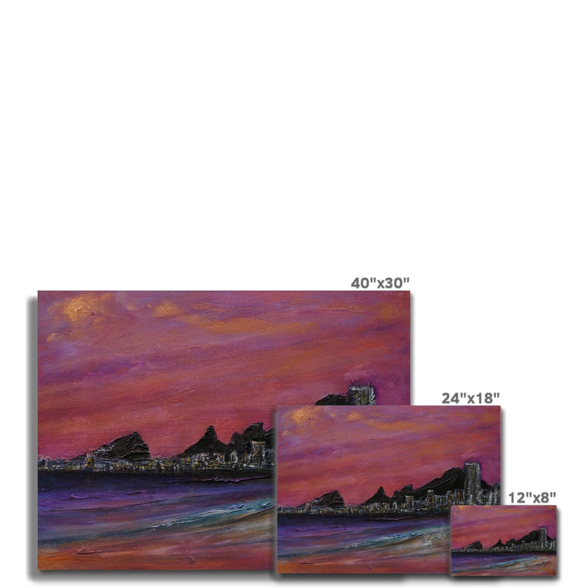 Copacabana Beach Dusk Painting | Canvas From Scotland-Contemporary Stretched Canvas Prints-World Art Gallery-Paintings, Prints, Homeware, Art Gifts From Scotland By Scottish Artist Kevin Hunter