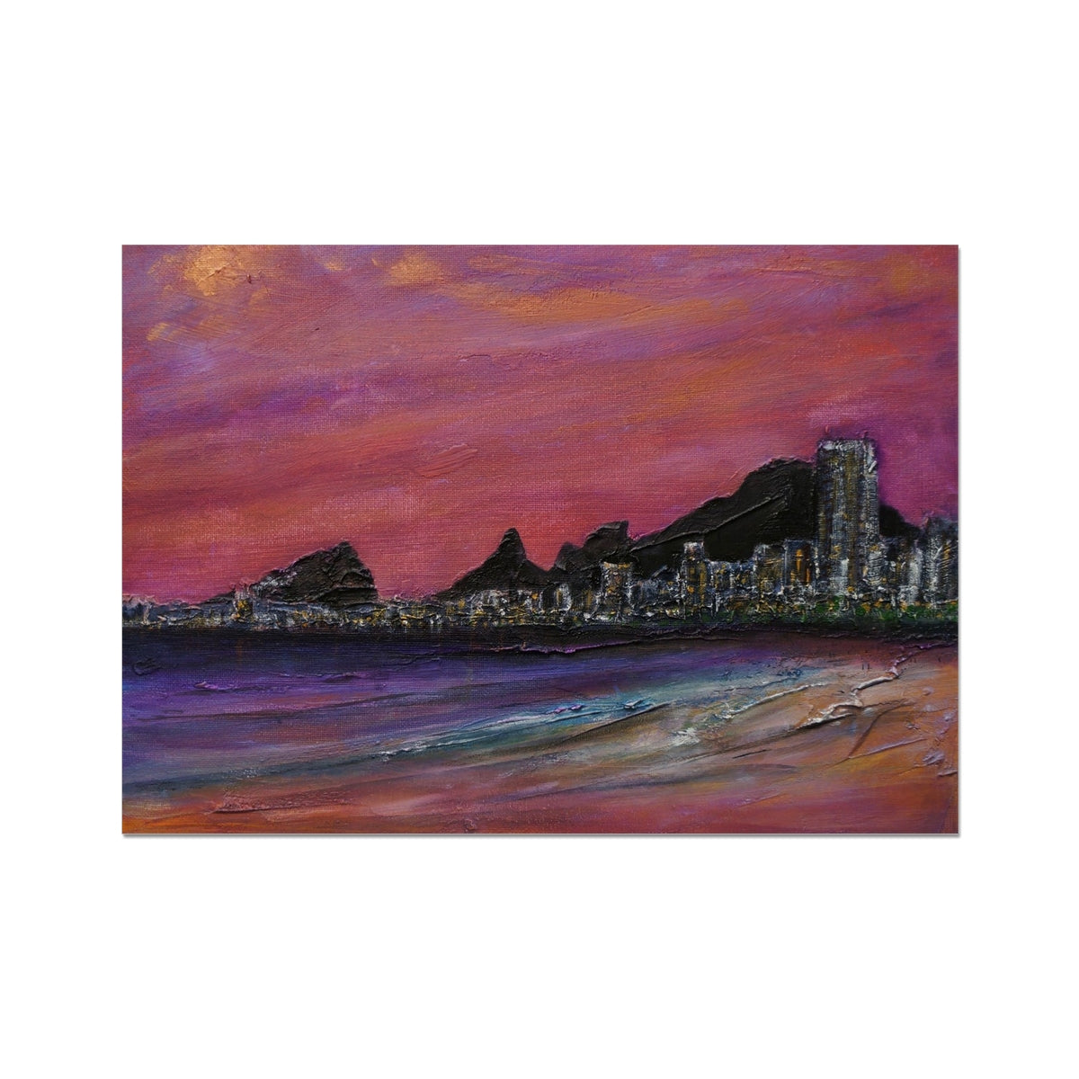 Copacabana Beach Dusk Painting | Fine Art Prints From Scotland-Unframed Prints-World Art Gallery-A2 Landscape-Paintings, Prints, Homeware, Art Gifts From Scotland By Scottish Artist Kevin Hunter