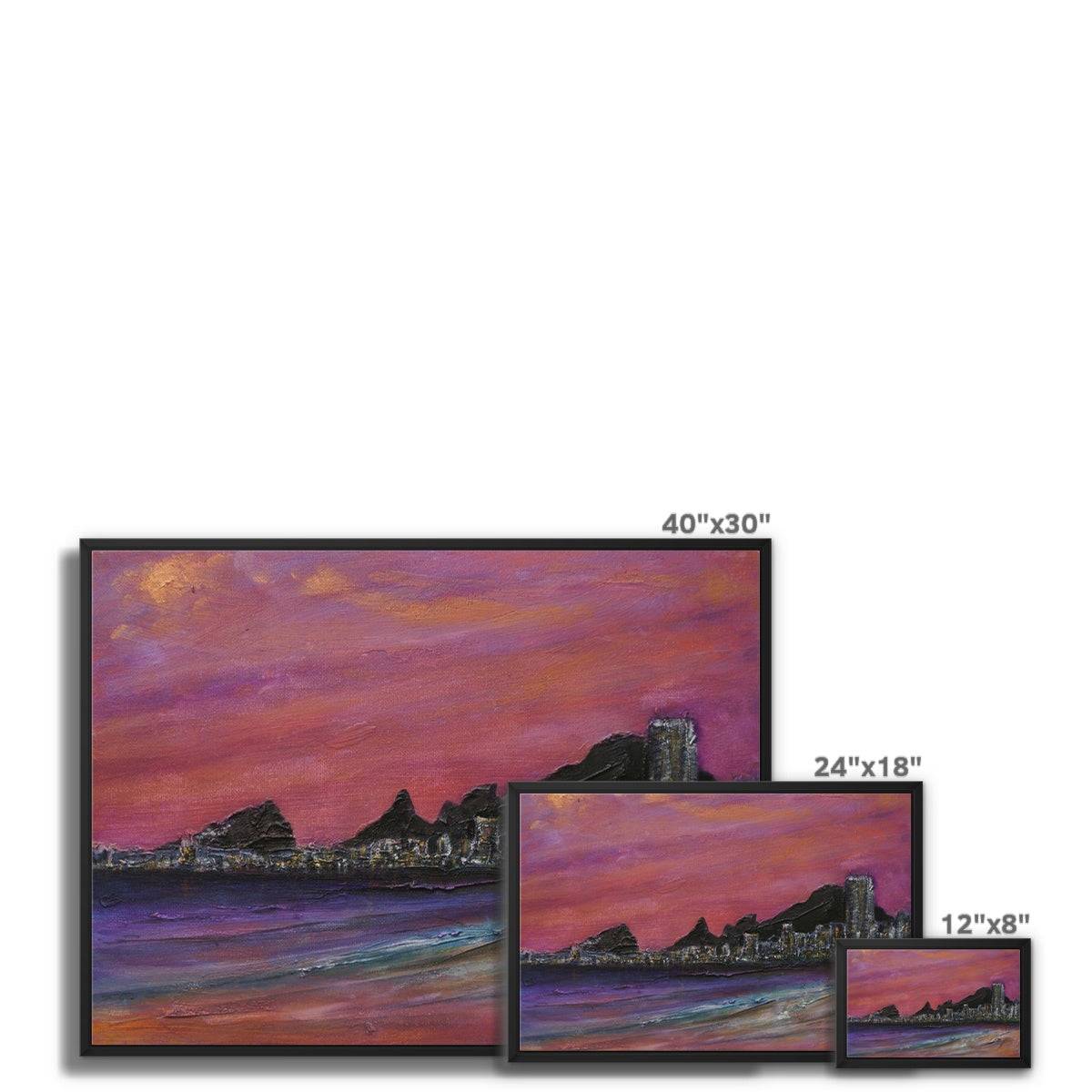 Copacabana Beach Dusk Painting | Framed Canvas From Scotland-Floating Framed Canvas Prints-World Art Gallery-Paintings, Prints, Homeware, Art Gifts From Scotland By Scottish Artist Kevin Hunter