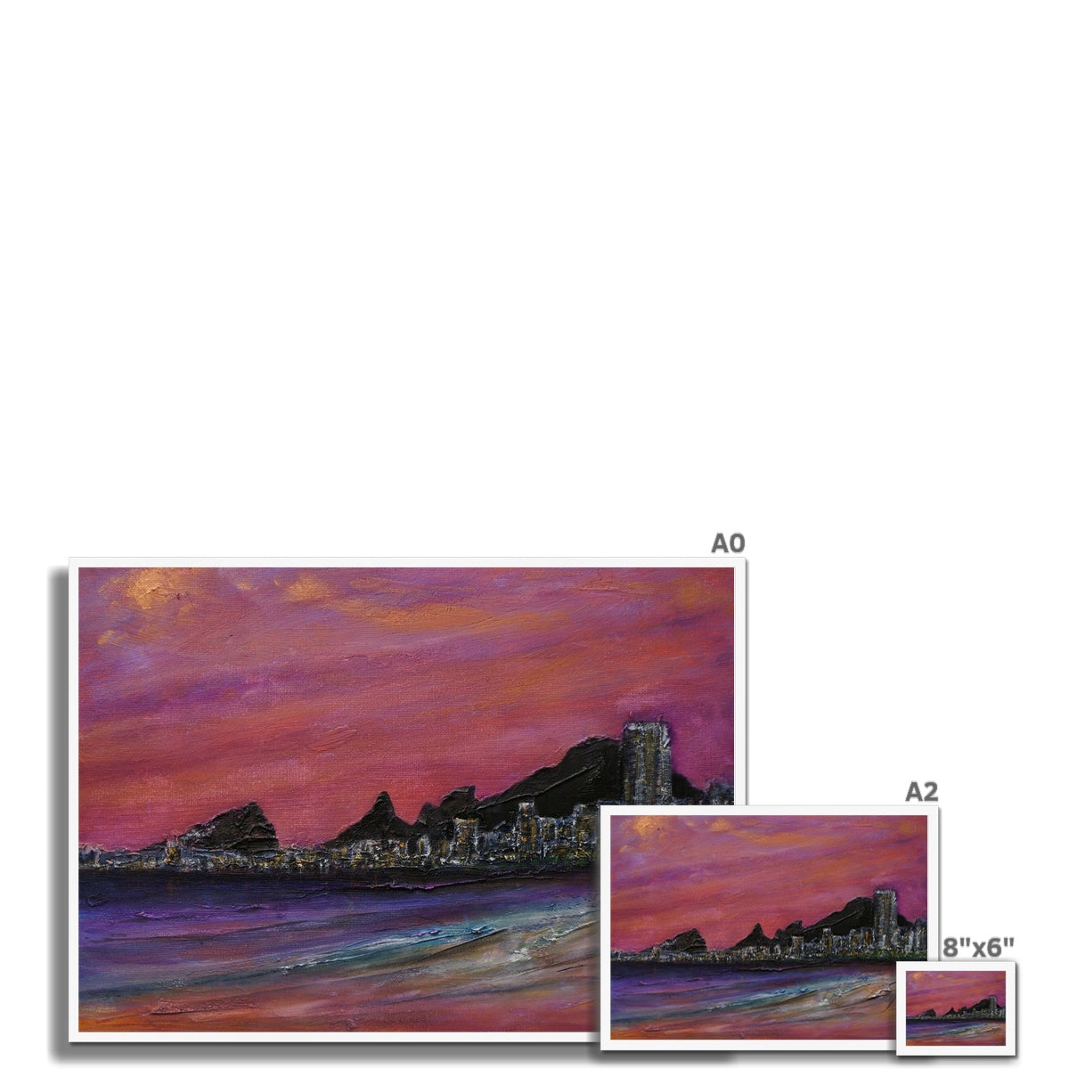 Copacabana Beach Dusk Painting | Framed Prints From Scotland-Framed Prints-World Art Gallery-Paintings, Prints, Homeware, Art Gifts From Scotland By Scottish Artist Kevin Hunter