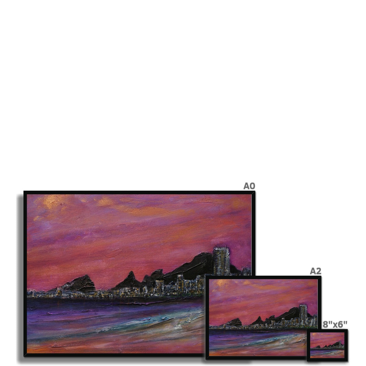 Copacabana Beach Dusk Painting | Framed Prints From Scotland-Framed Prints-World Art Gallery-Paintings, Prints, Homeware, Art Gifts From Scotland By Scottish Artist Kevin Hunter