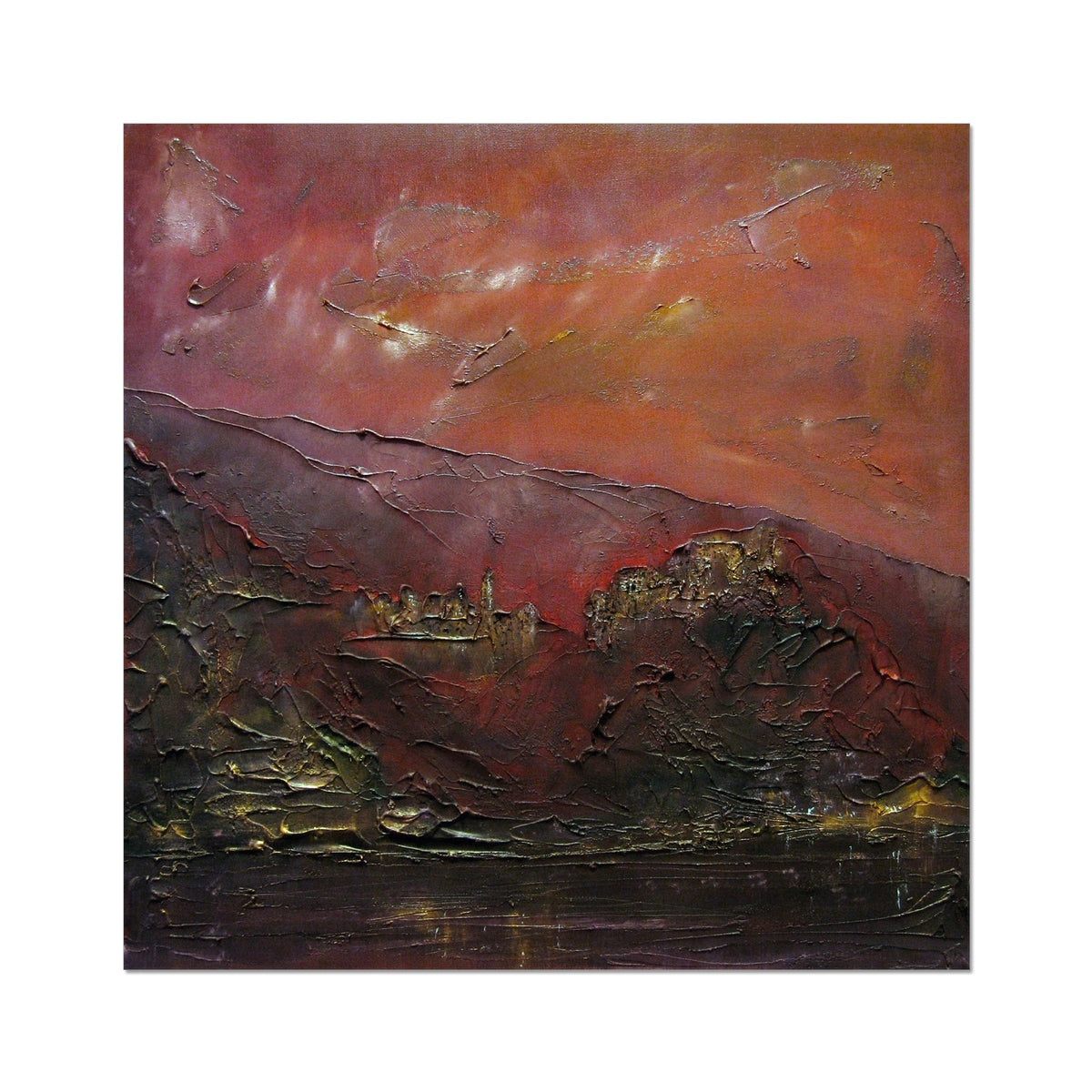 Red and black abstract textured painting, Corniglia Dusk Italy artist proof print