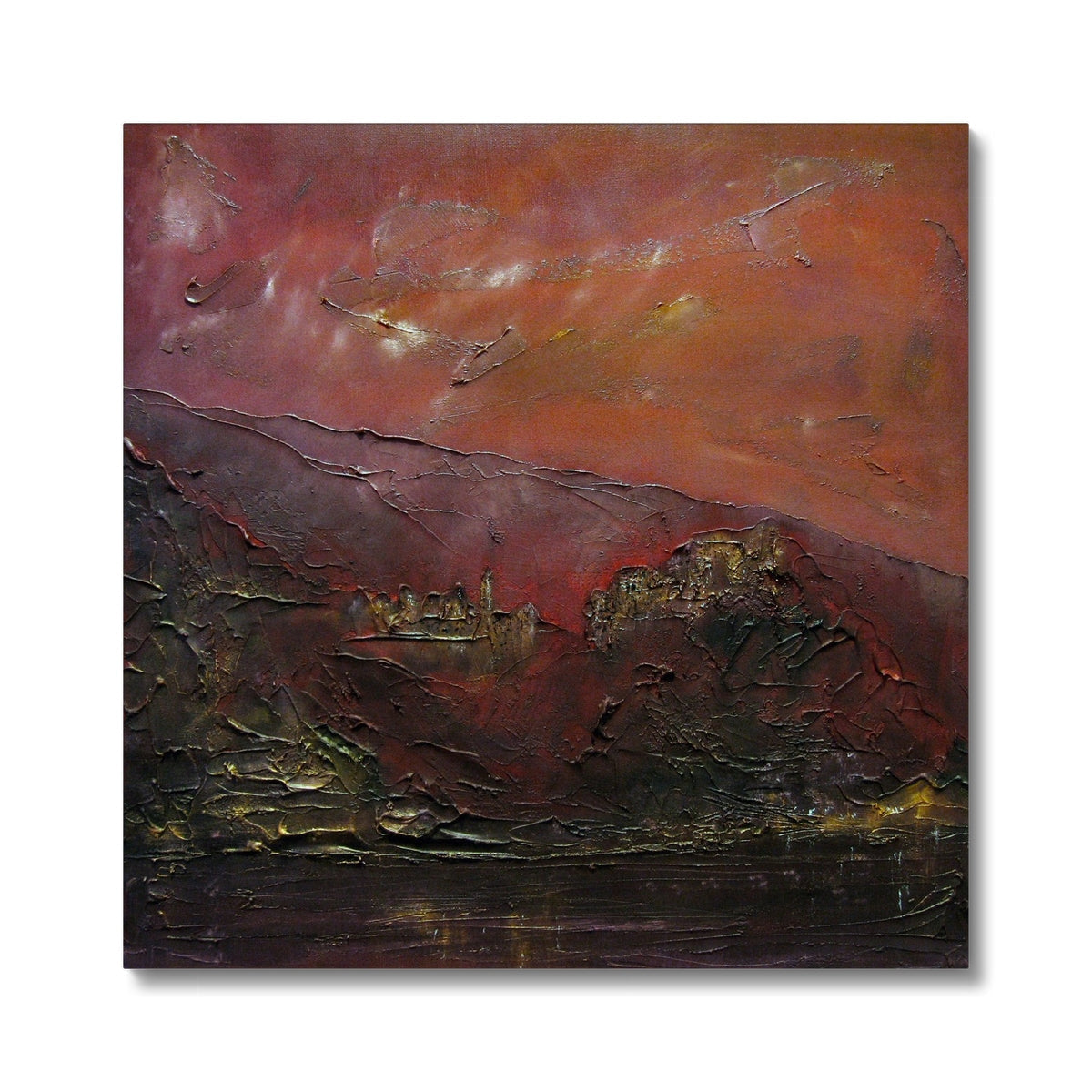 Red and orange abstract textured painting, Corniglia Dusk Italy canvas print