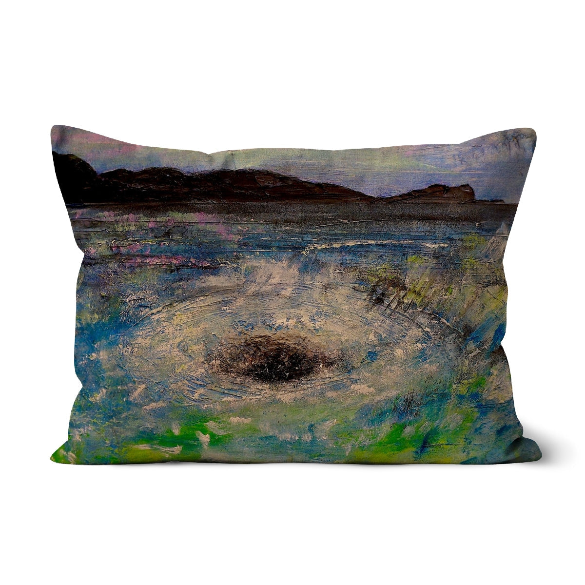 Decorative rectangular pillow with abstract landscape painting for The Corryvreckan Whirlpool Cushion