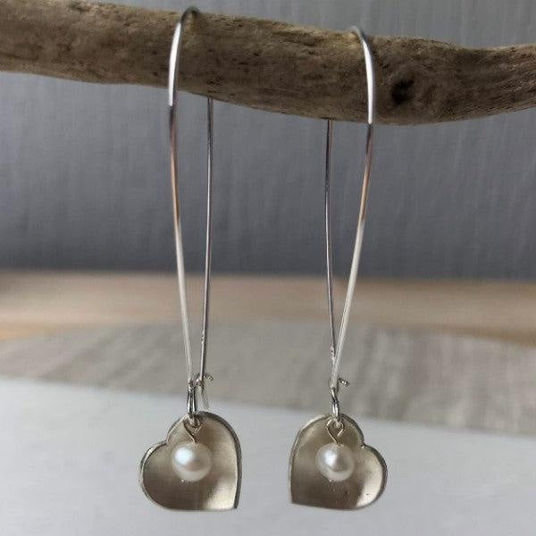 Cream Pearl Heart Earrings with silver and pearl by Lindsay Mcdowall Jewellery