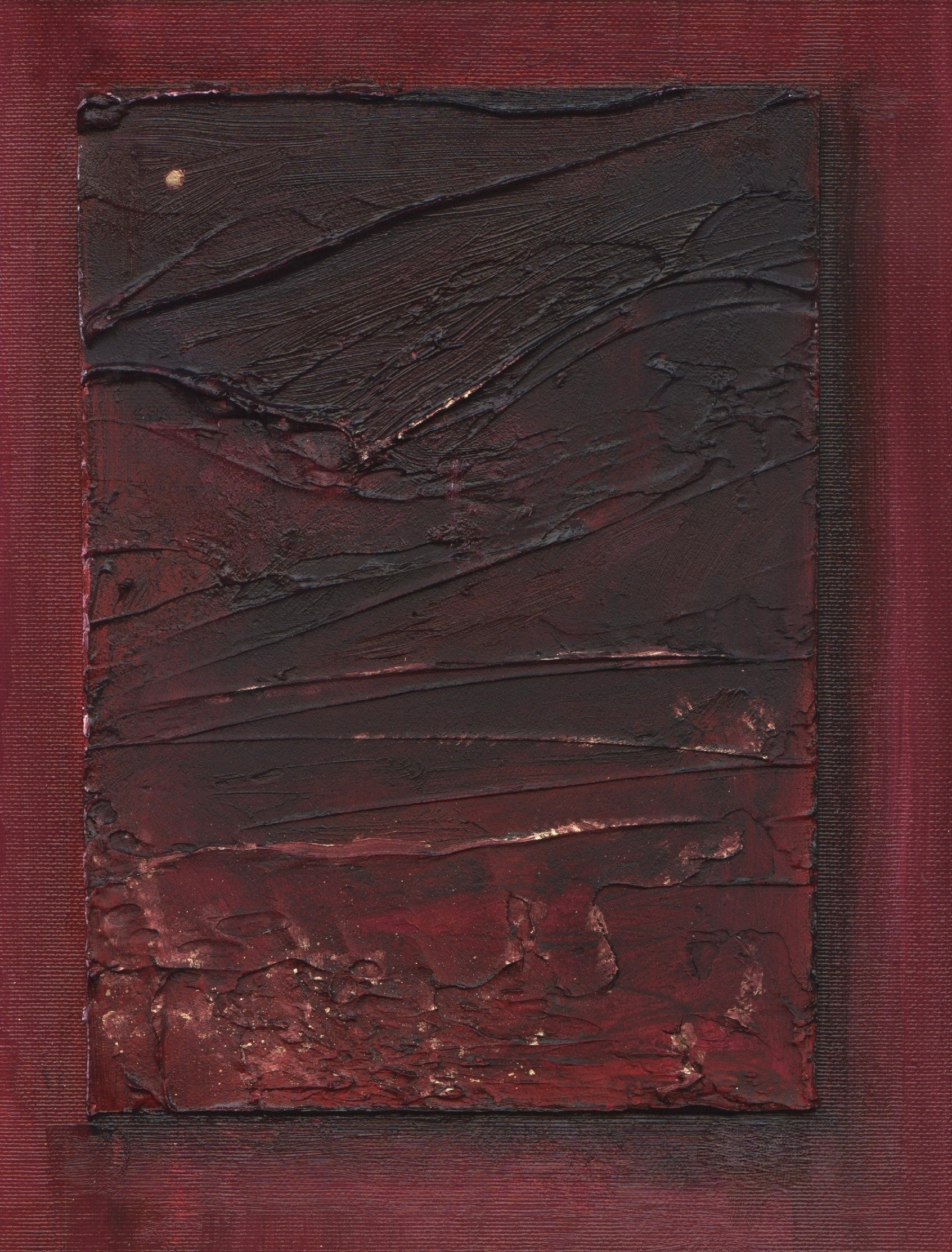 The Crimson Window original abstract impressionistic painting with textured dark red and black layers