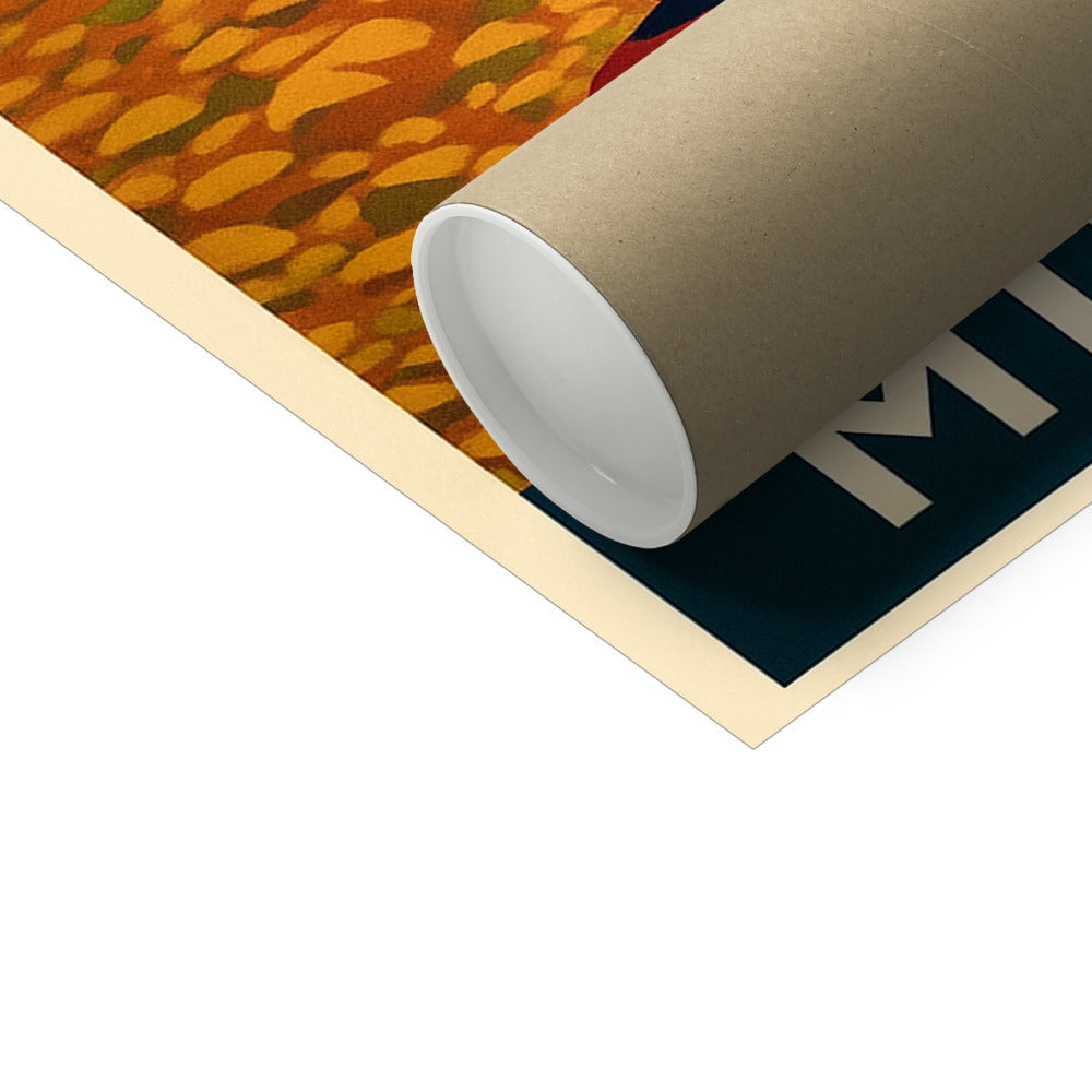 Rolled-up Crocodile Rock at Millport fine art print with orange green leafy pattern