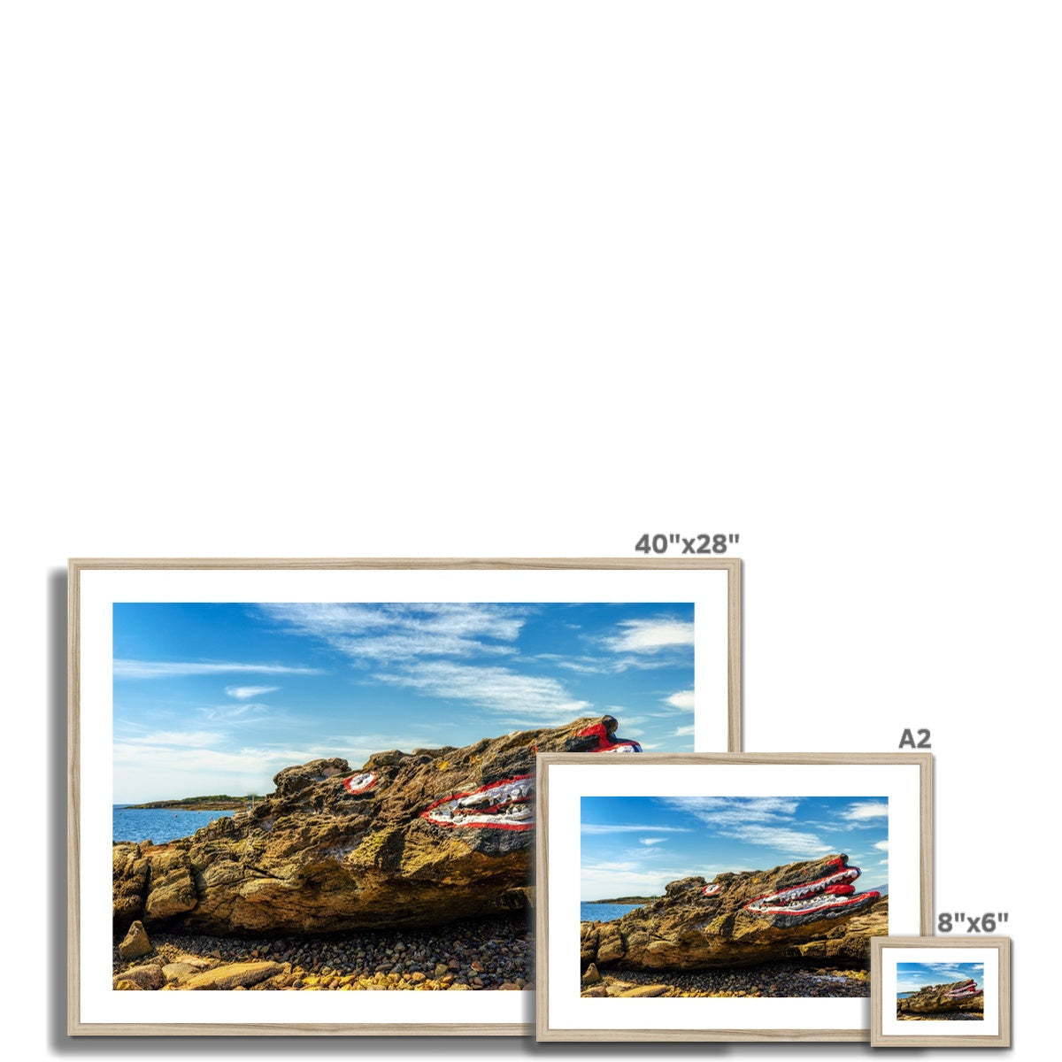 40x28 Inch Framed Crocodile Rock Millport Beach Print White Frame