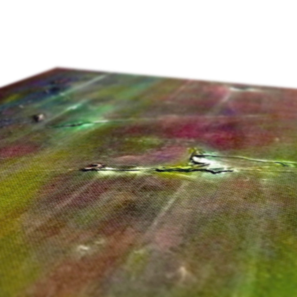 Iridescent opal stone coasters with rainbow hues on Cromarty Harbour Northern Lights canvas