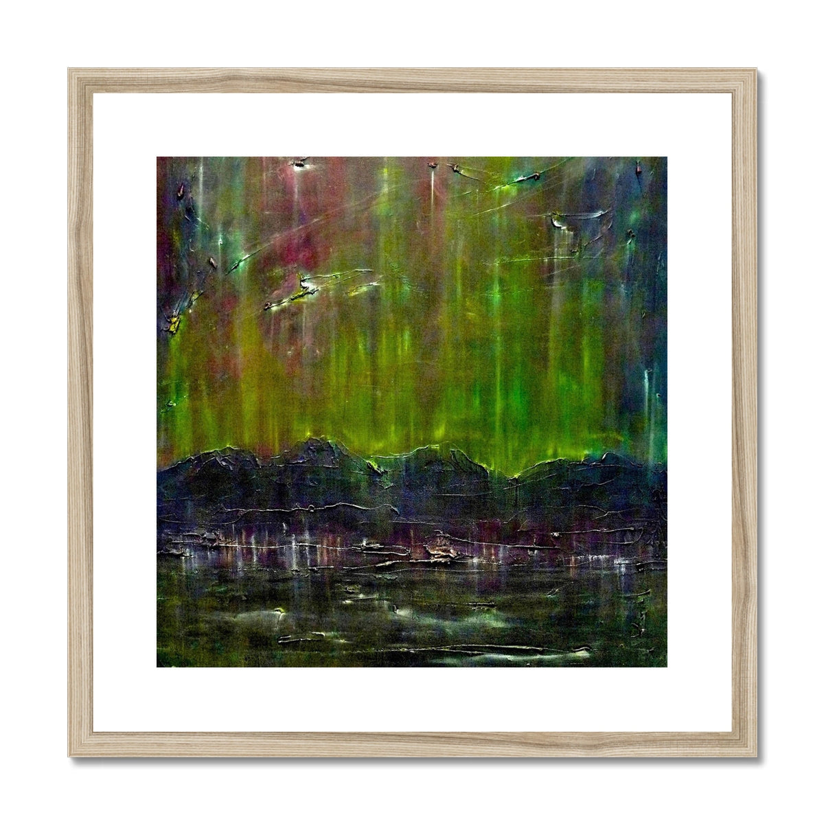 Cromarty Harbour Northern Lights abstract art print in green purple hues