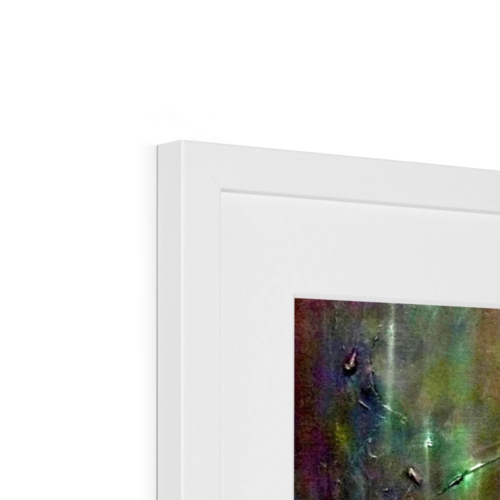 White framed Cromarty Harbour Northern Lights abstract art print