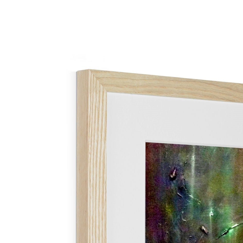 Light wood frame with white mat and Cromarty Harbour Northern Lights abstract print