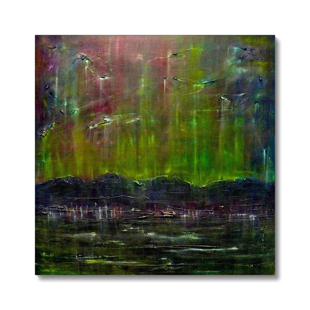 Cromarty Harbour Northern Lights Painting | Canvas From Scotland-Contemporary Stretched Canvas Prints-Scottish Highlands & Lowlands Art Gallery-24"x24"-Paintings, Prints, Homeware, Art Gifts From Scotland By Scottish Artist Kevin Hunter
