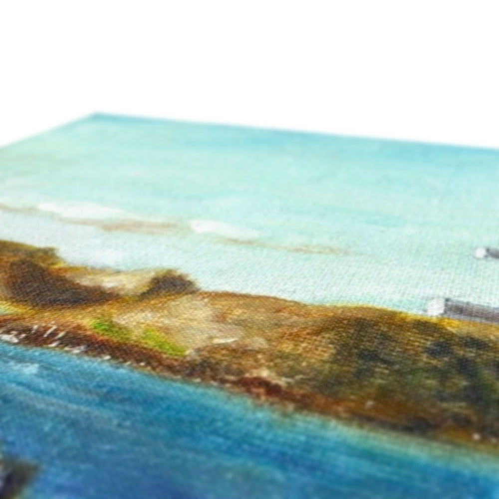 Blue green resin coaster set with beach scene on Cross Of Lorraine canvas