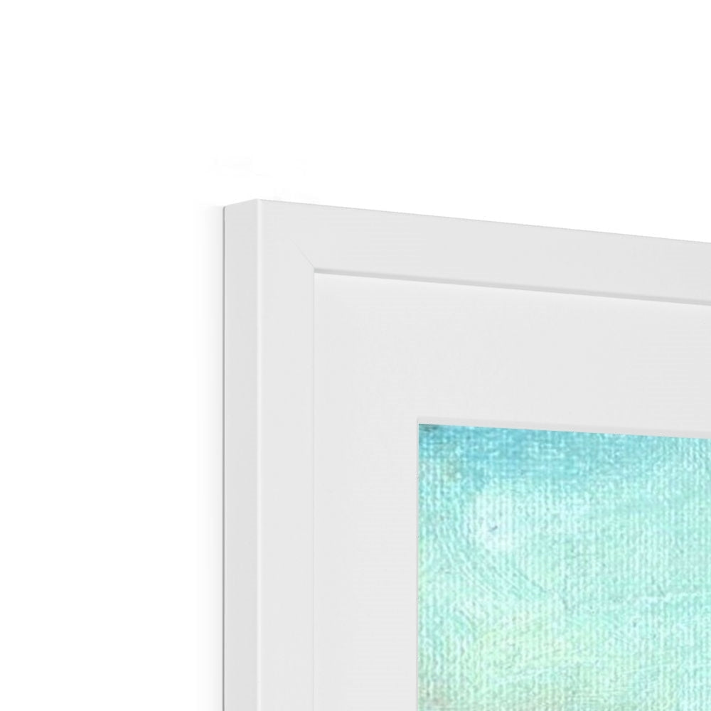 White rectangular frame with teal watercolor Cross of Lorraine art print