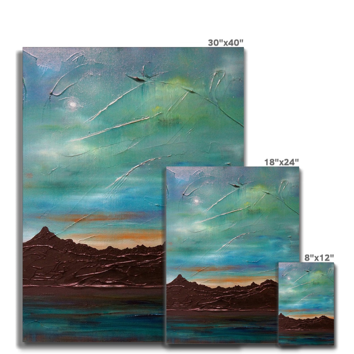 Abstract landscape paintings of mountainous scenes under green and blue skies for The Cuillin From Elgol Canvas