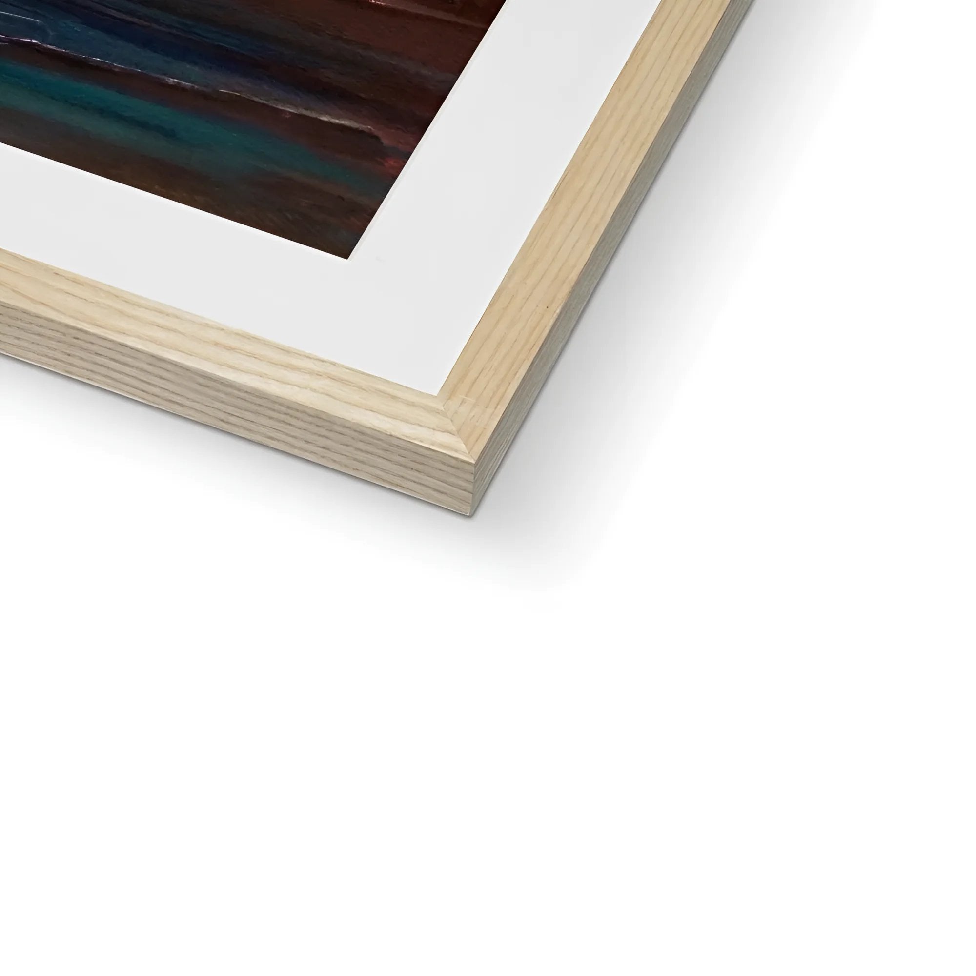 Light wood picture frame with white mat displaying abstract painting for The Cuillin From Elgol print