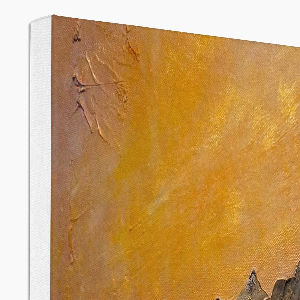 Cuillin Sunset Canvas: textured painting in warm golden amber gradient