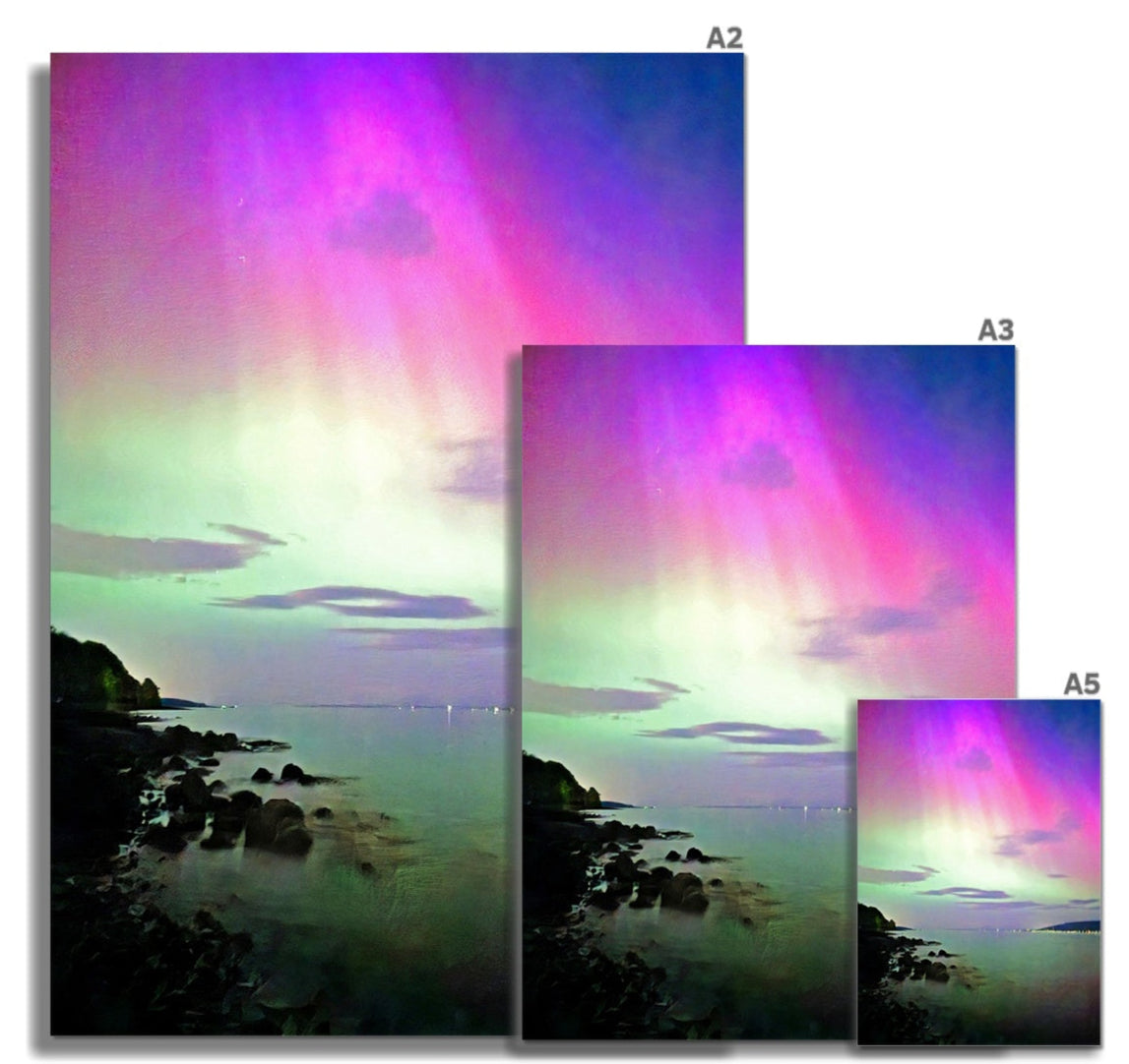 River Clyde Aurora fine art print of vibrant purple and pink aurora borealis on matte paper in a2 a3 and a5 sizes