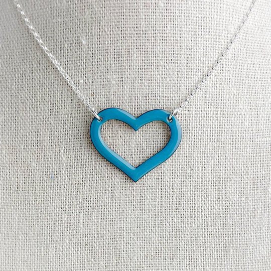 Sapphire Heart Necklace: turquoise heart pendant on silver chain