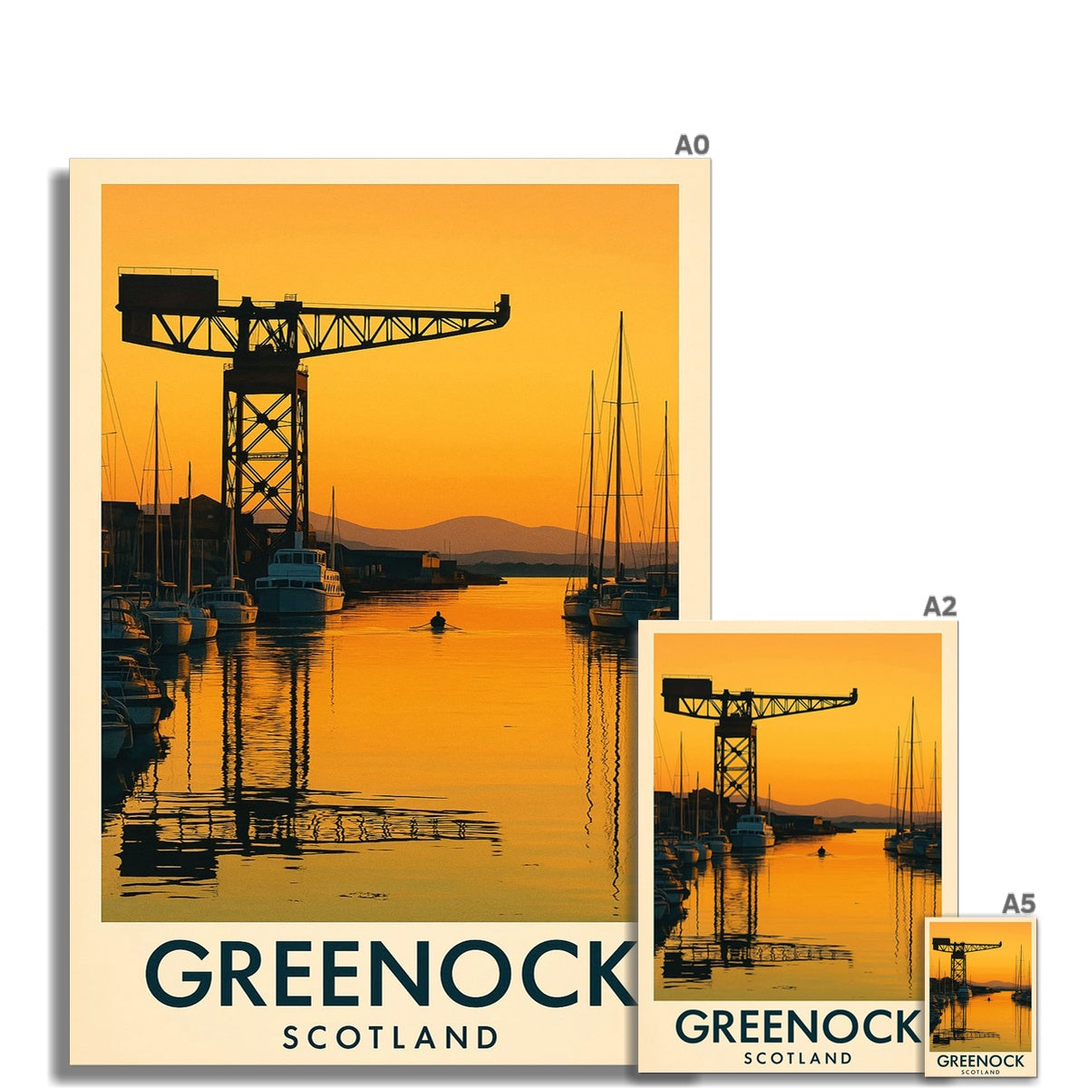 Vintage Greenock crane silhouette sunset harbor fine art print