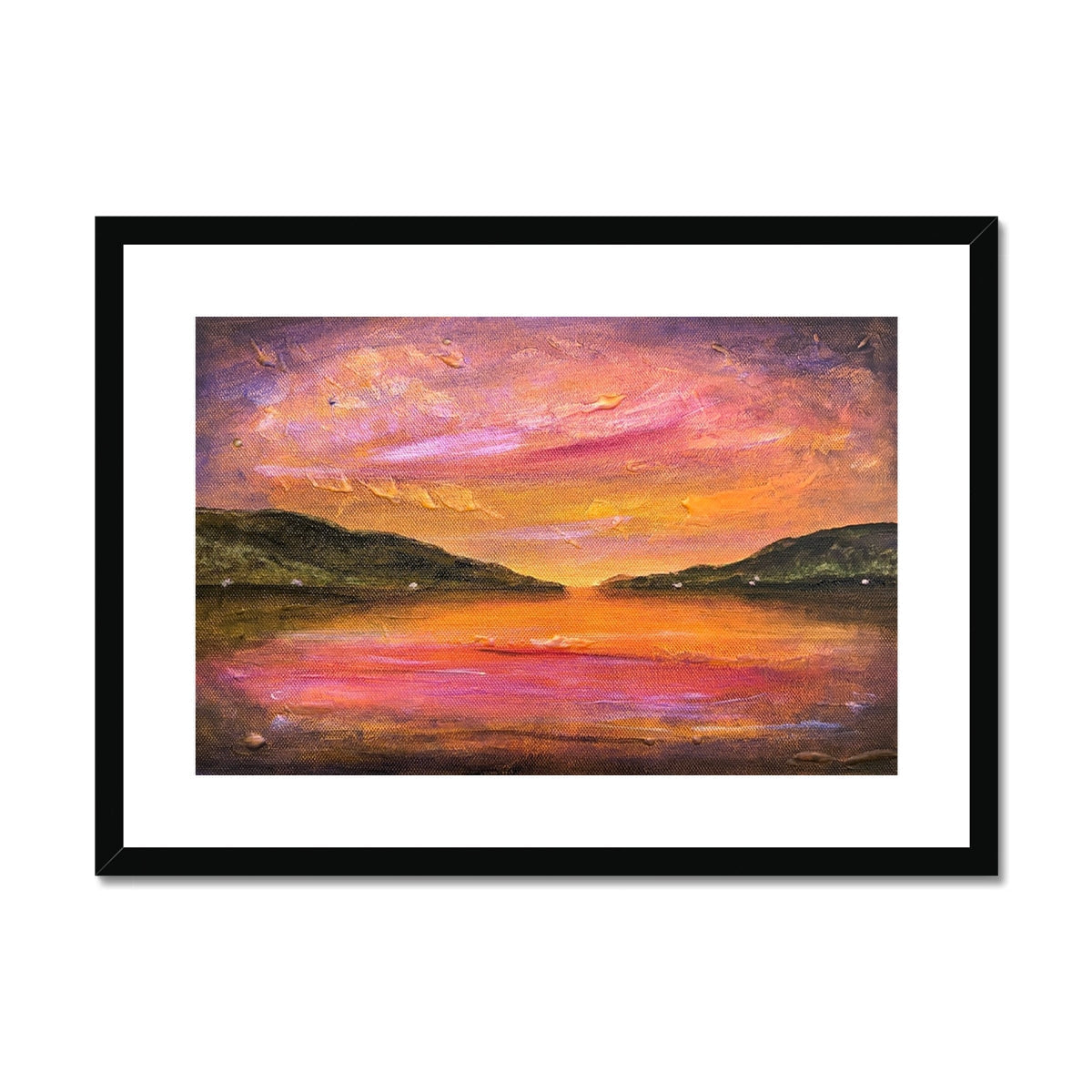 Framed Dawn Breaks Over Loch Ness abstract sunset art print