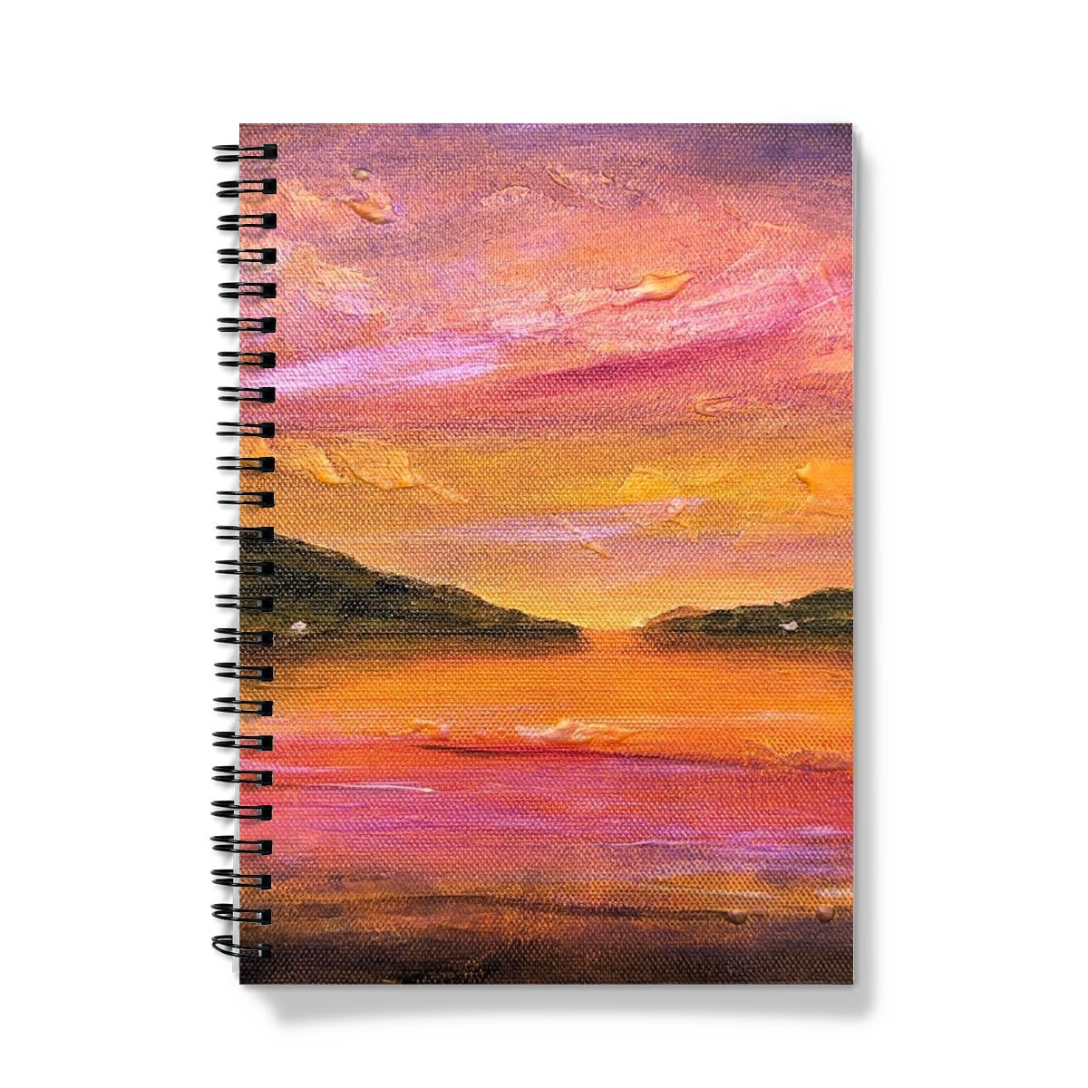 Dawn Breaks Over Loch Ness notebook with orange pink sunset over water