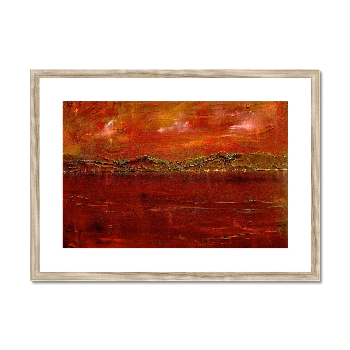 Red and orange abstract landscape with gold accents in Deep Clyde Dusk frame