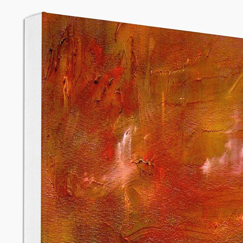 Deep Clyde Dusk canvas print with abstract orange red hues and copper textured surface