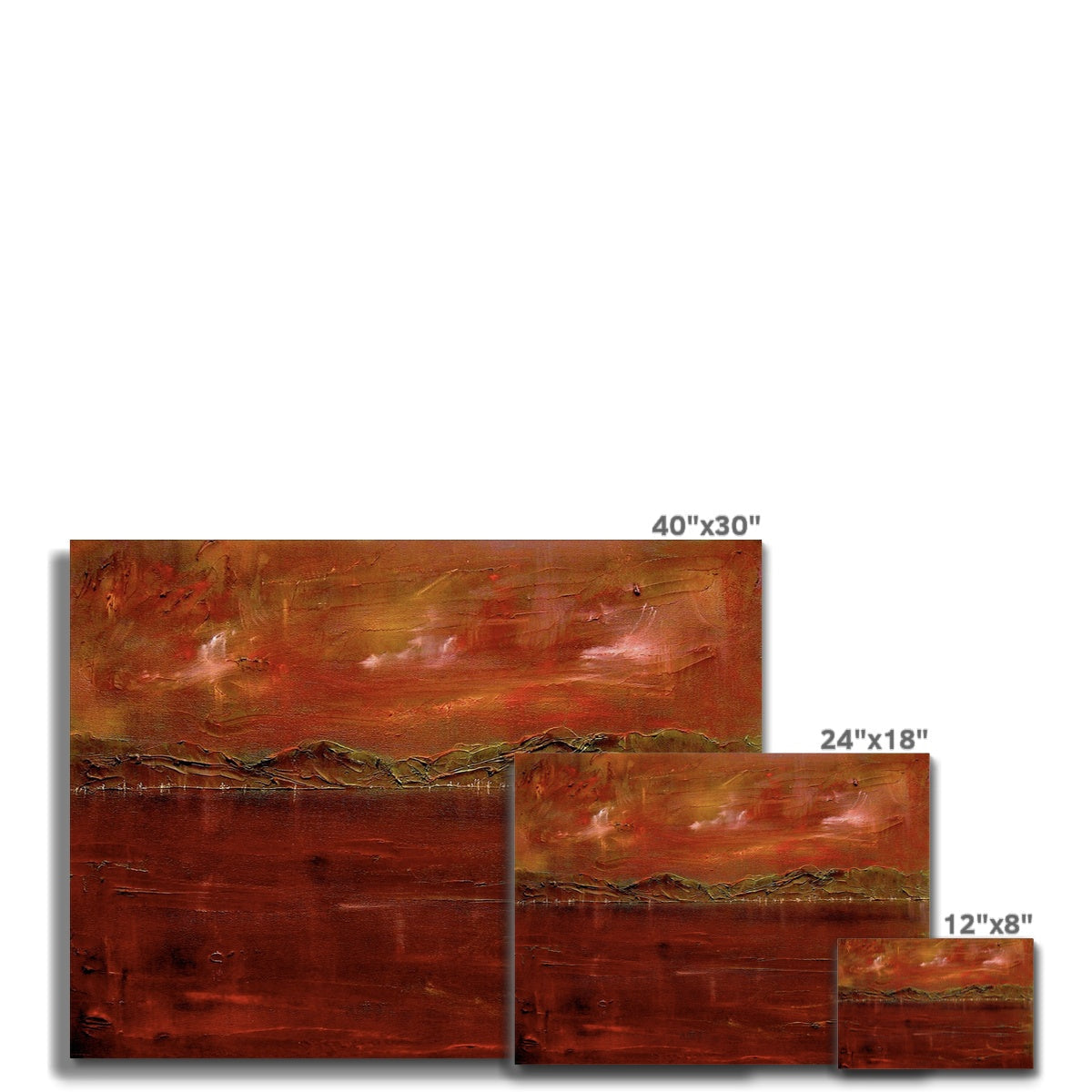 Abstract Deep Clyde Dusk painting in warm orange, red, brown hues on textured canvas