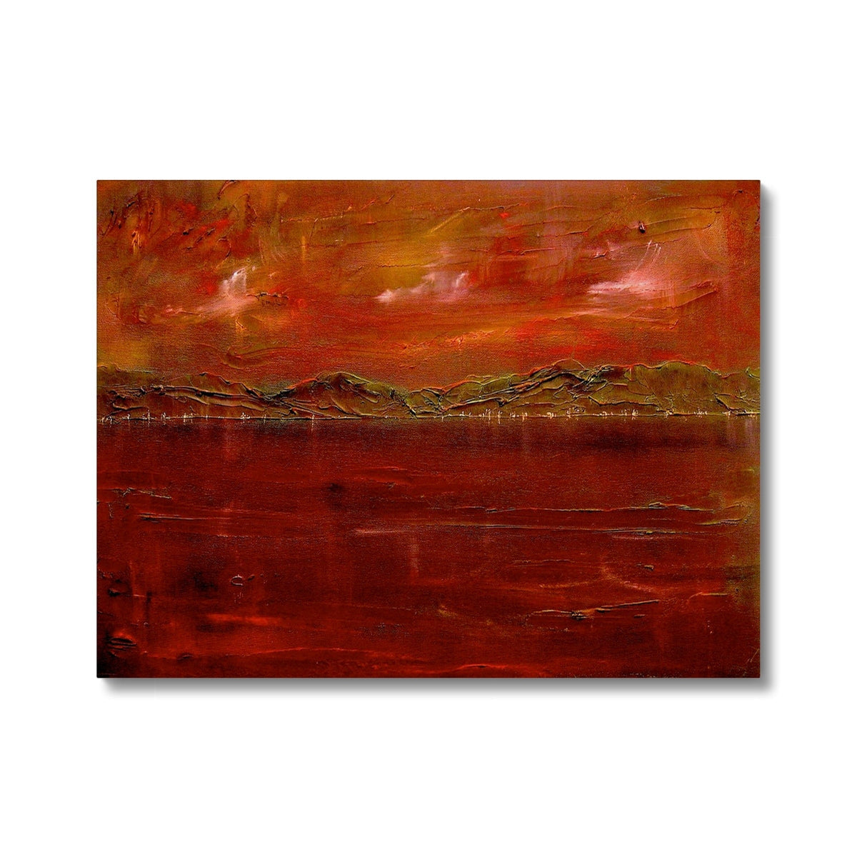 Red abstract landscape canvas print Deep Clyde Dusk on white wall