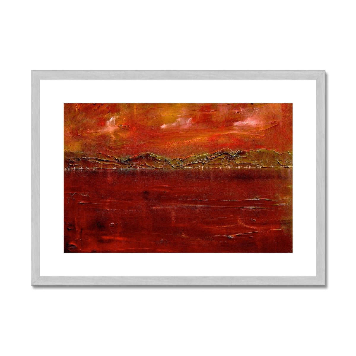 Deep Clyde Dusk Painting | Antique Framed & Mounted Prints From Scotland-Antique Framed & Mounted Prints-River Clyde Art Gallery-A2 Landscape-Silver Frame-Paintings, Prints, Homeware, Art Gifts From Scotland By Scottish Artist Kevin Hunter