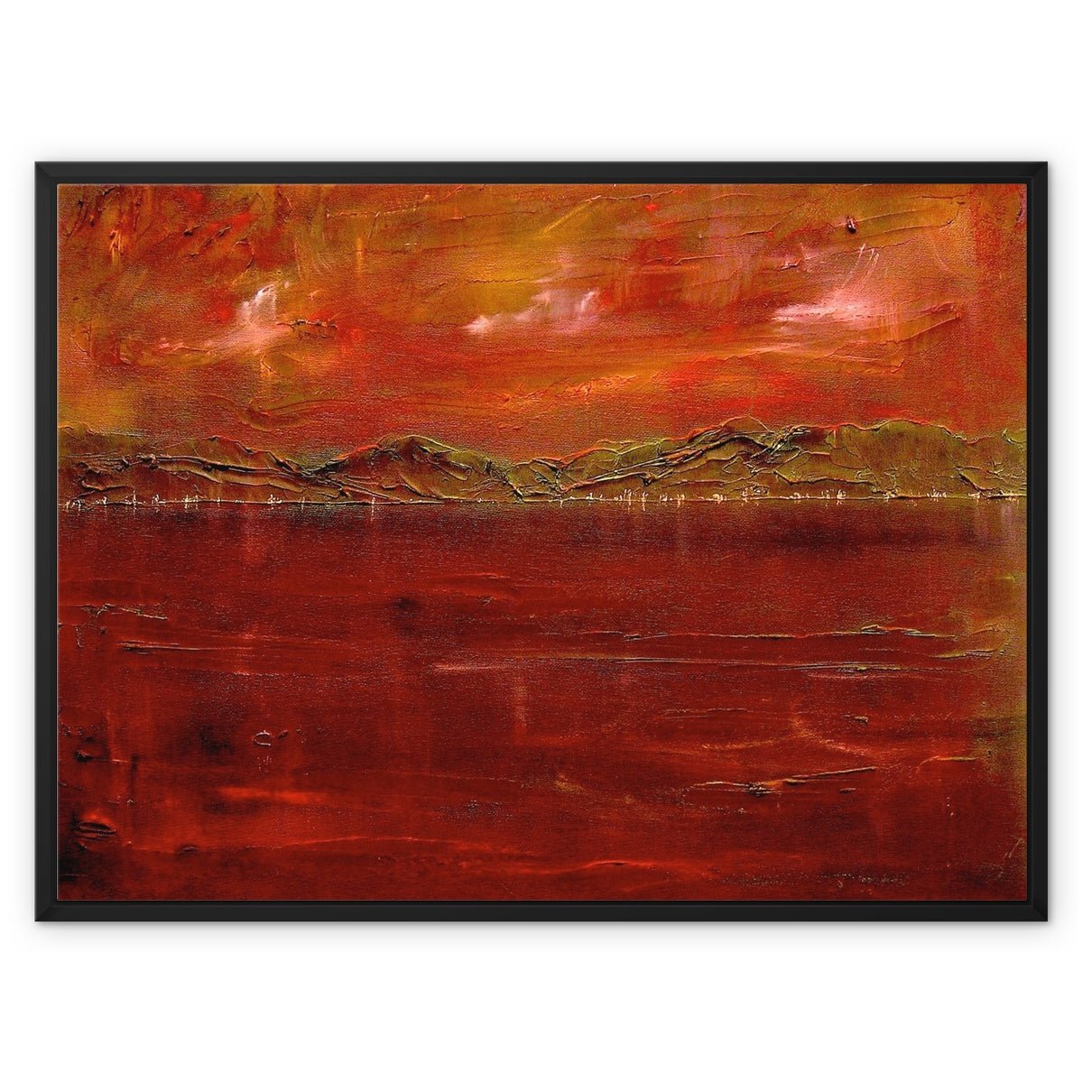 Deep Clyde Dusk Painting | Framed Canvas From Scotland-Floating Framed Canvas Prints-River Clyde Art Gallery-32"x24"-Black Frame-Paintings, Prints, Homeware, Art Gifts From Scotland By Scottish Artist Kevin Hunter