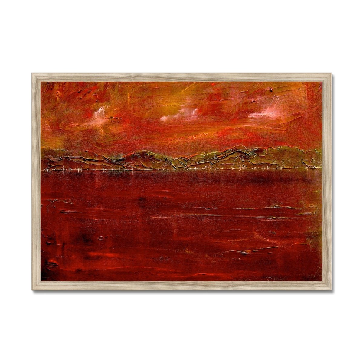 Deep Clyde Dusk Painting | Framed Prints From Scotland-Framed Prints-River Clyde Art Gallery-A2 Landscape-Natural Frame-Paintings, Prints, Homeware, Art Gifts From Scotland By Scottish Artist Kevin Hunter