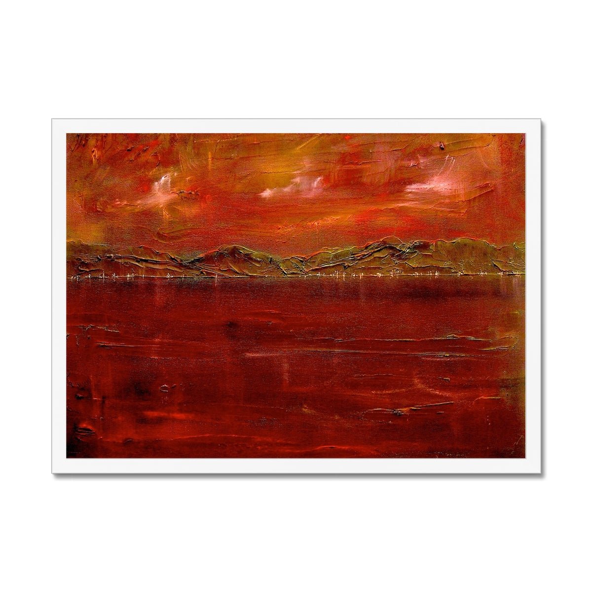 Deep Clyde Dusk Painting | Framed Prints From Scotland-Framed Prints-River Clyde Art Gallery-A2 Landscape-White Frame-Paintings, Prints, Homeware, Art Gifts From Scotland By Scottish Artist Kevin Hunter
