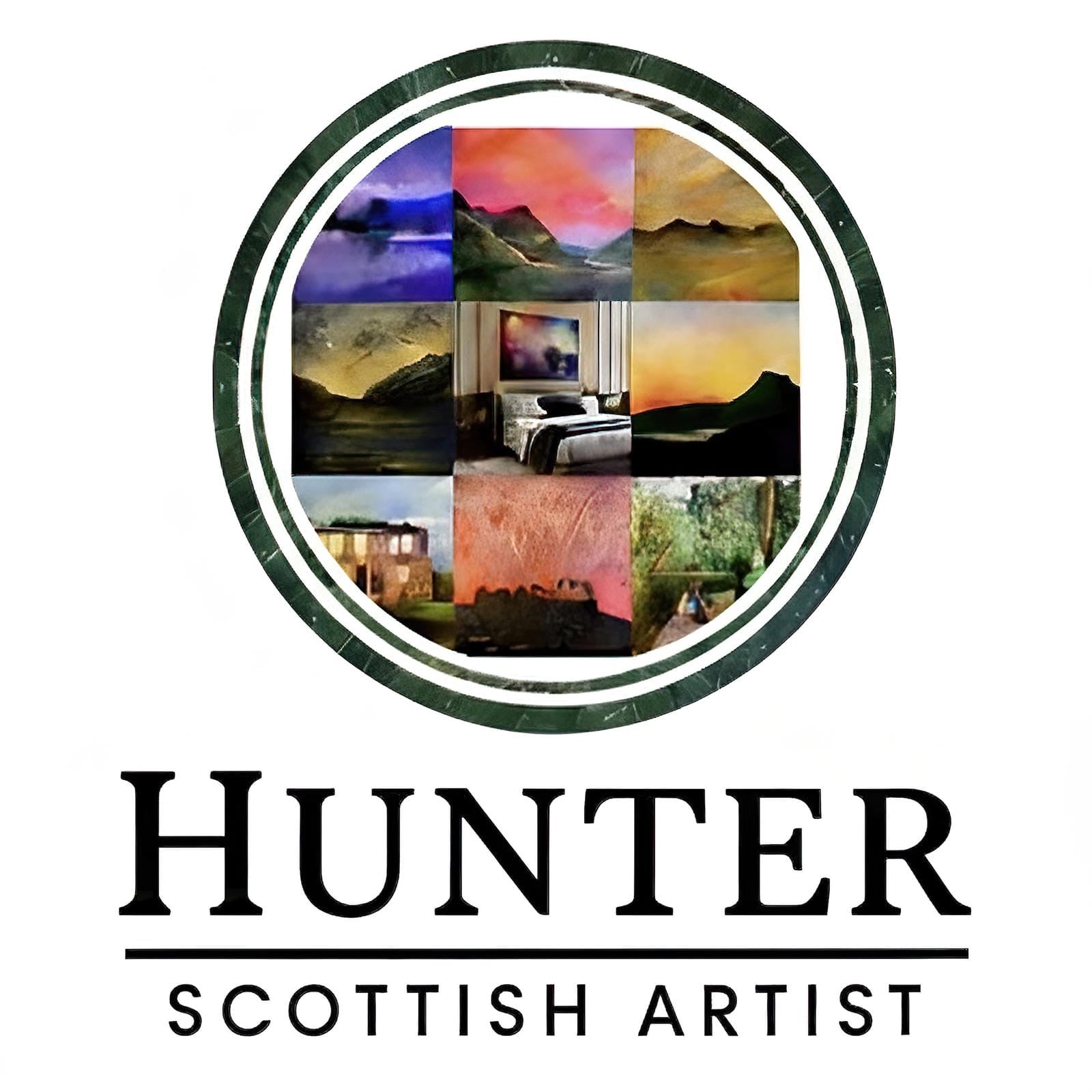 Hunter Scottish Artist logo on Deep Loch Leven Sunset chopping board
